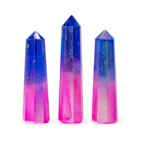3x Pointes Obélisques en Gemme env. 9 cm – Quartz Aura Cristal – Rose & Bleu