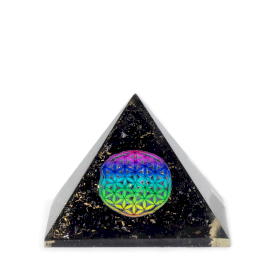 Petite pyramide orgonite 5,5x4,5 cm – Fleur de vie – Tourmaline noire