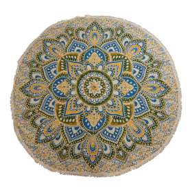 Grande tenture ronde mandala (180 cm) – Jaune & Bleu