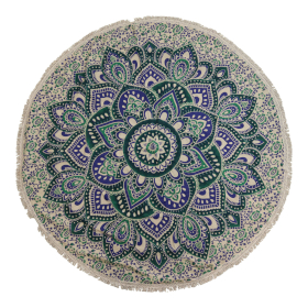 Petite tenture ronde mandala (130 cm) – Sarcelle & Bleu