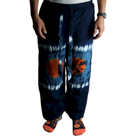 Pantalon lounge style japonais - M - Bleu, Sarcelle / Orange