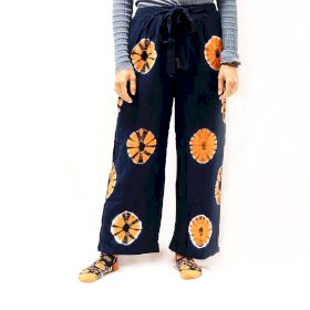 Pantalon lounge style japonais - M - Bleu, Orange