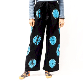 Pantalon lounge style japonais - M - Noir, Bleu