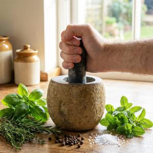 Fournisseur Mortier et Pilon en pierre de rivière naturelle - AWArtisan France