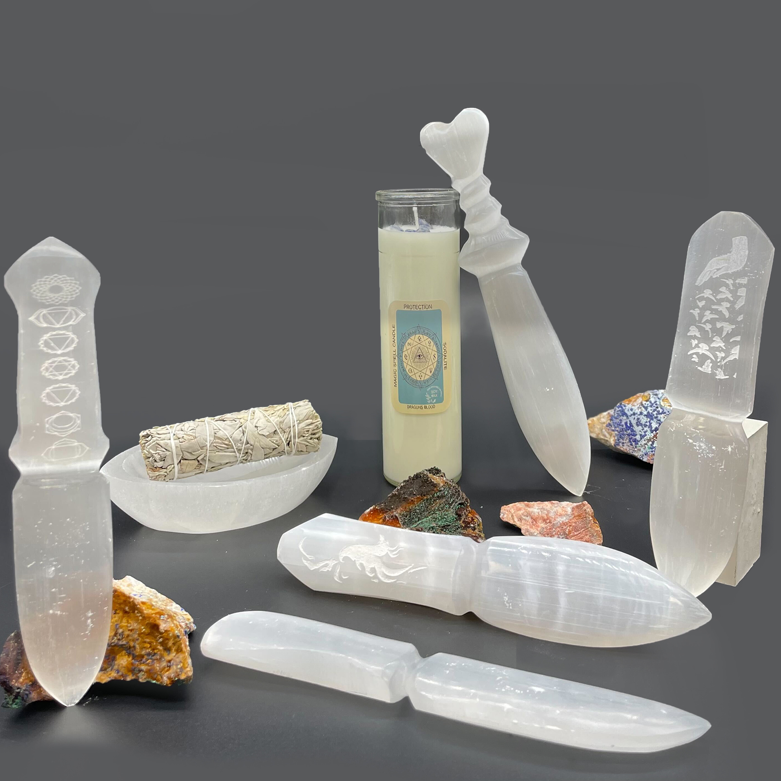 Couteau de cérémonie en sélénite de vente en gros